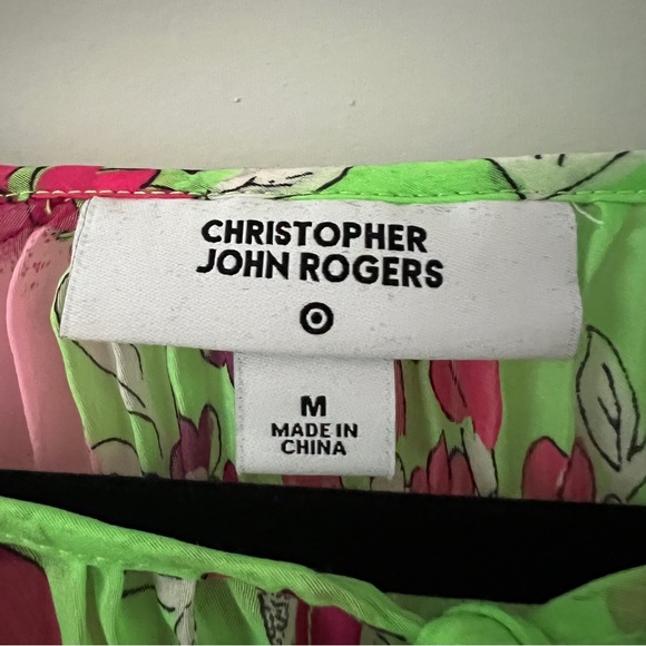Christopher John Rogers Green/ Pink Floral Pleated Dress with Slip Size Medium - Picture 3 of 6